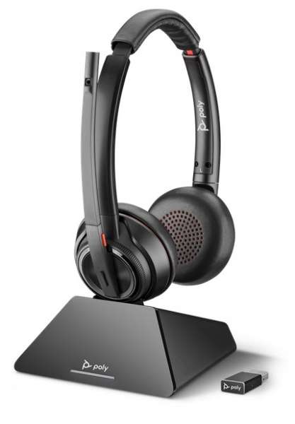 Poly Savi 8220 UC-M USB Duo ANC DECT NC Headset mit Active Noise Cancellation mit D200/D400 DECT USB