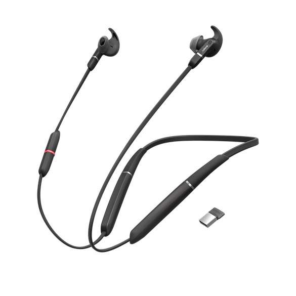 Jabra Evolve 65e UC Nackenbügel Bluetooth NC Headset inkl. Link 370 Dongle für PC Softphone/Mobiltel