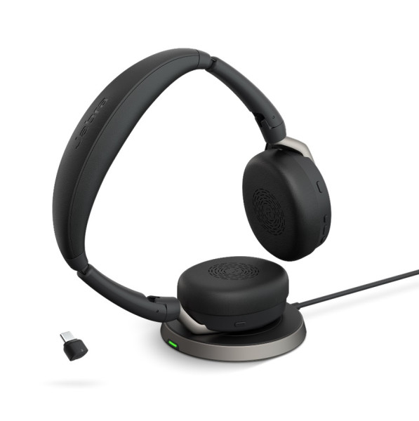 Jabra Evolve2 65 Flex Stand Link380c MS Stereo "Fold" Bluetooth ANC Headset inkl. Wireless Ladepad &