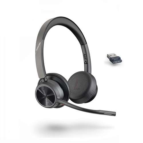 Poly Voyager 4320 UC USB-A Stereo Bluetooth Headset inkl. BT700 USB-A Dongle für PC Softphone und Mo