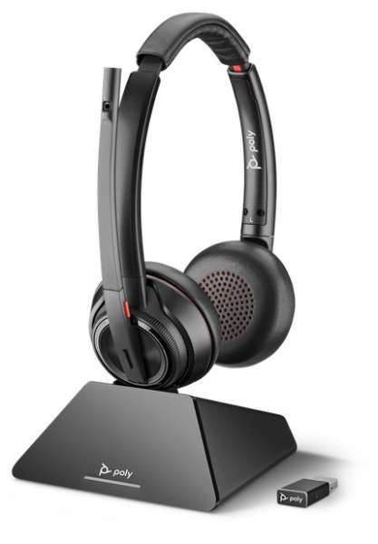 Poly Savi 8220 UC USB Duo ANC DECT NC Headset mit Active Noise Cancellation mit D200 DECT USB Dongle