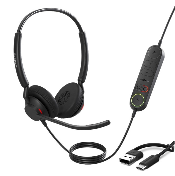 Jabra Engage 40 USB C/A UC Stereo Inline Link Headset mit USB-C auf USB-A Adapter