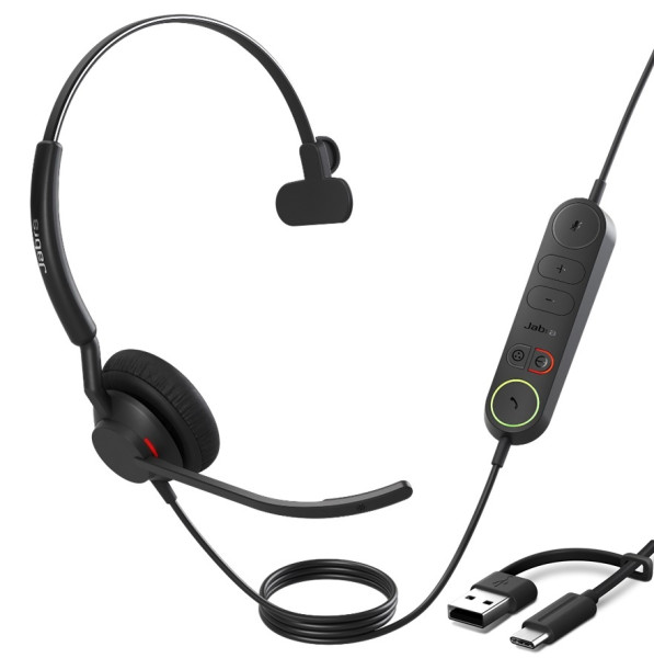Jabra Engage 40 USB C/A UC Mono Inline Link Headset mit USB-C auf USB-A Adapter