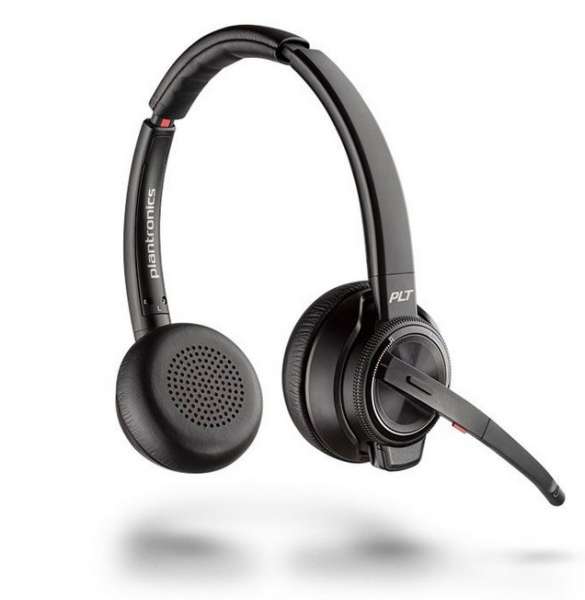 Poly Savi 8220-M Duo ANC Office DECT NC Headset mit Active Noise Cancellation für Festnetz, PC Softp