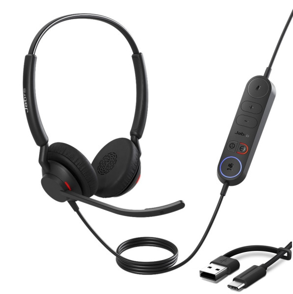 Jabra Engage 40 USB C/A MS Teams Stereo Inline Link Headset mit USB-C auf USB-A Adapter