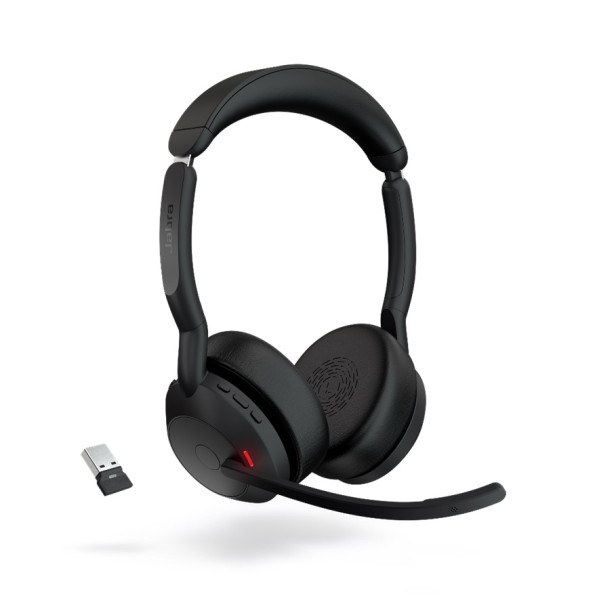 Jabra Evolve2 55 Stand Link380a UC Stereo Bluetooth ANC Headset inkl. Ladestation & Link380a USB-A B