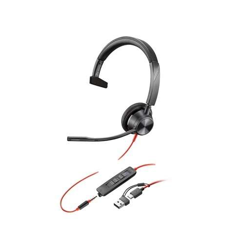 Poly Blackwire 3315-M "USB-C auf USB-A Adapter & 3,5mm" Monaural Headset für Microsoft mit USB-C Ste
